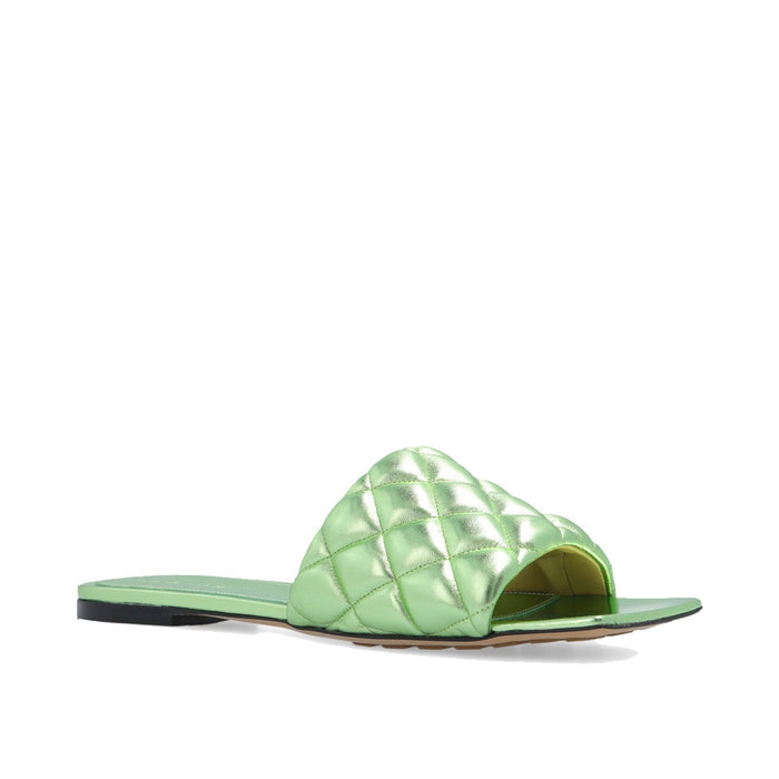 Padded Sandals Green Calf Leather