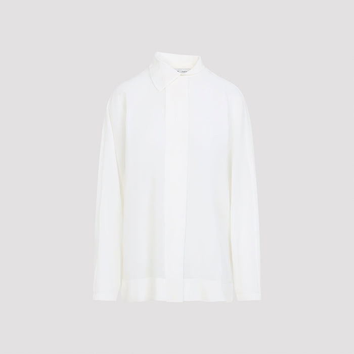 Asymmetrical Collar Shirt White Cotton