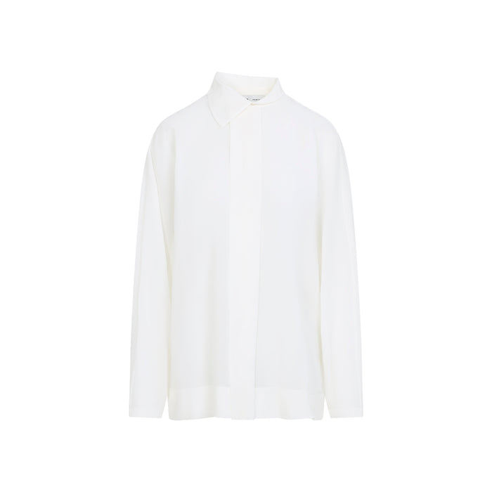 Asymmetrical Collar Shirt White Cotton