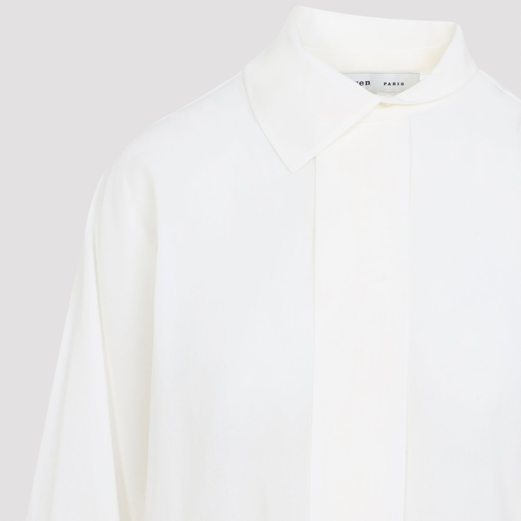 Asymmetrical Collar Shirt White Cotton