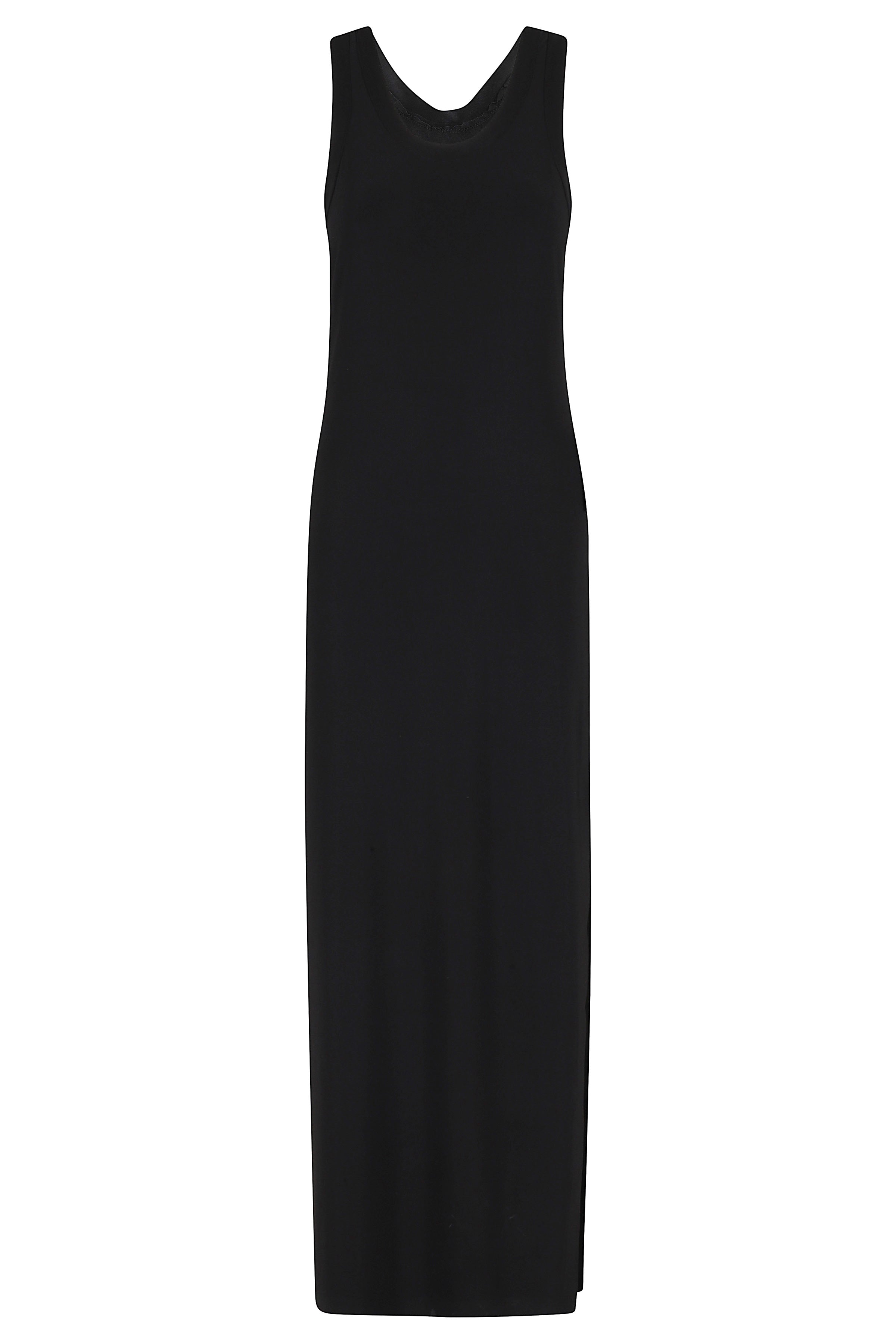 Racer Long Dress W Side Slit Black Cotone Elastan Abito