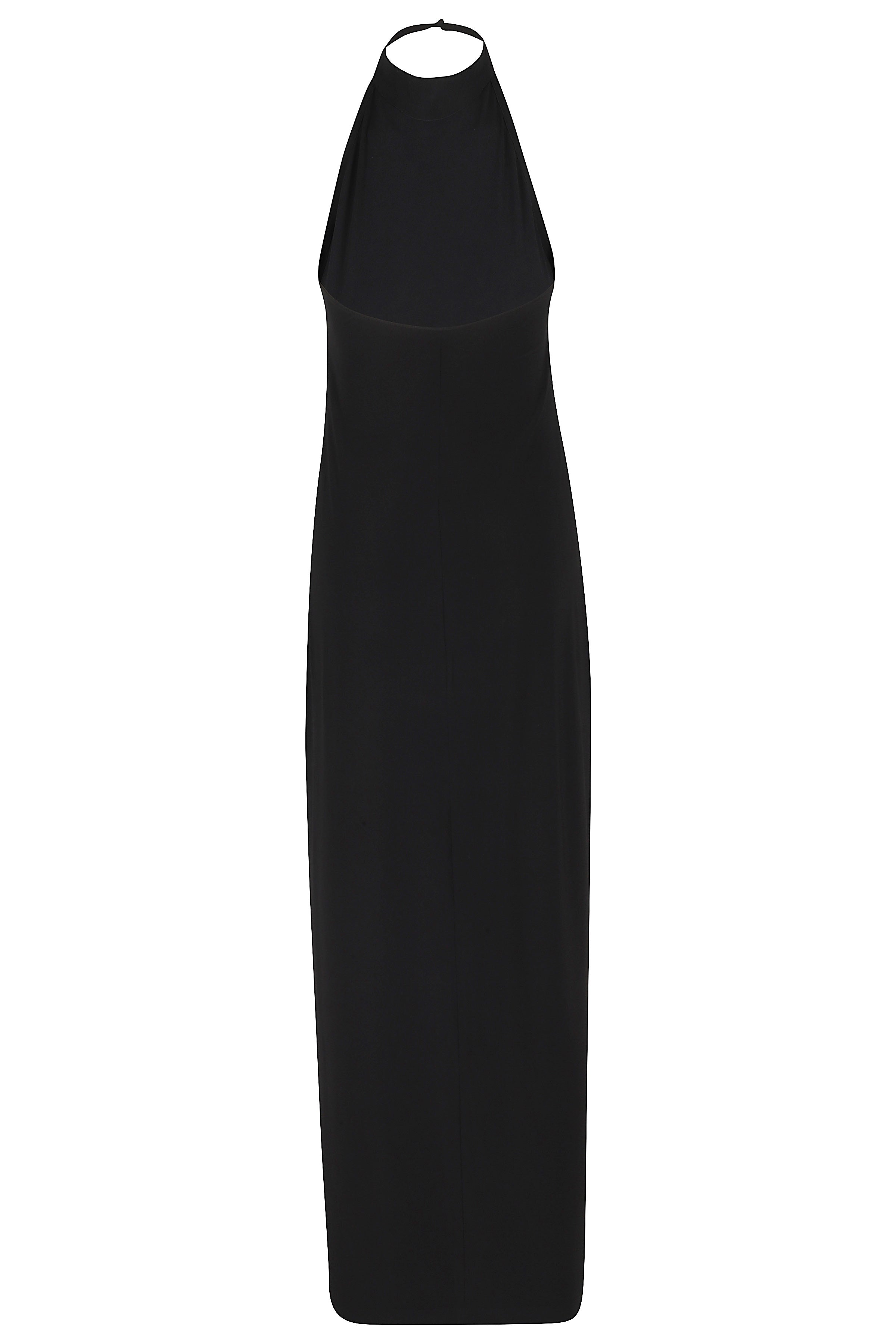 Halter Long Dress W Side Slit Black Cotone Elastan Abito