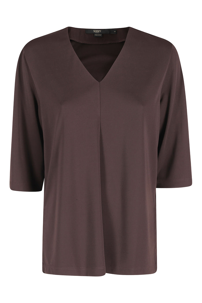 Knitwear Scollo V Brown Poliester Elastane Maglia