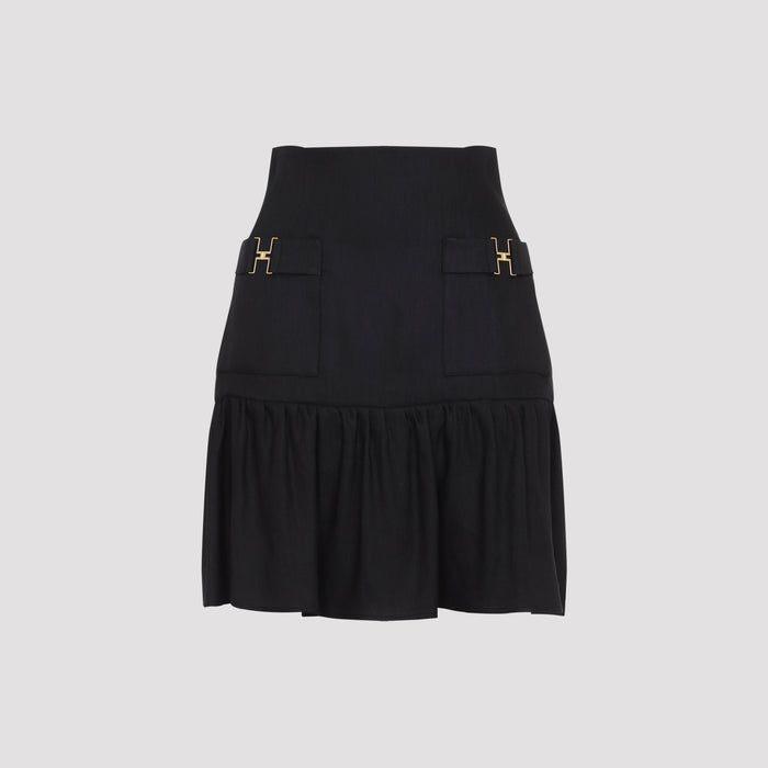 Linen Mini Skirt Black Viscose Elastane
