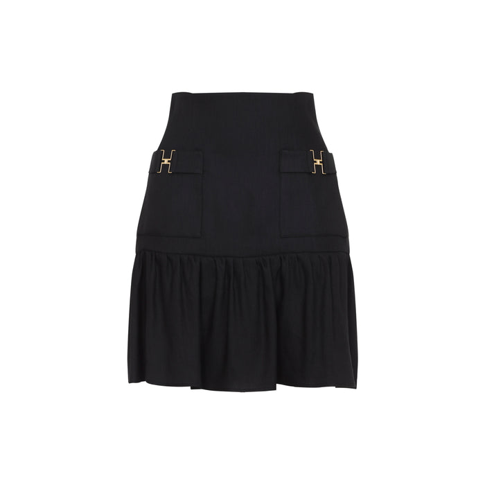 Linen Mini Skirt Black Viscose Elastane