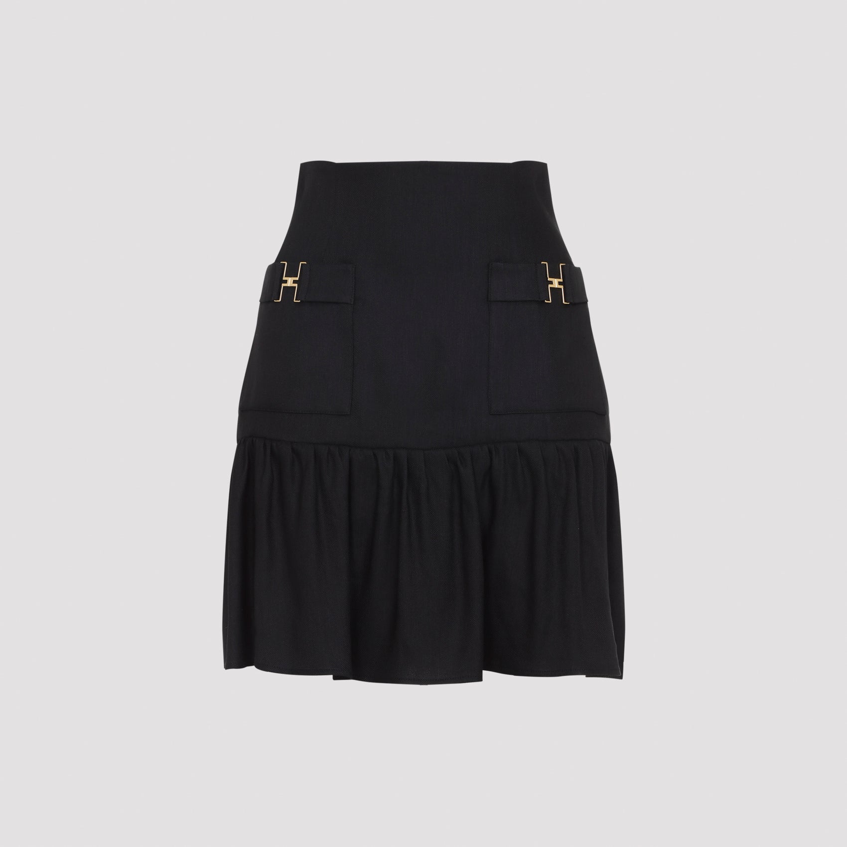 Linen Mini Skirt Black Viscose Elastane