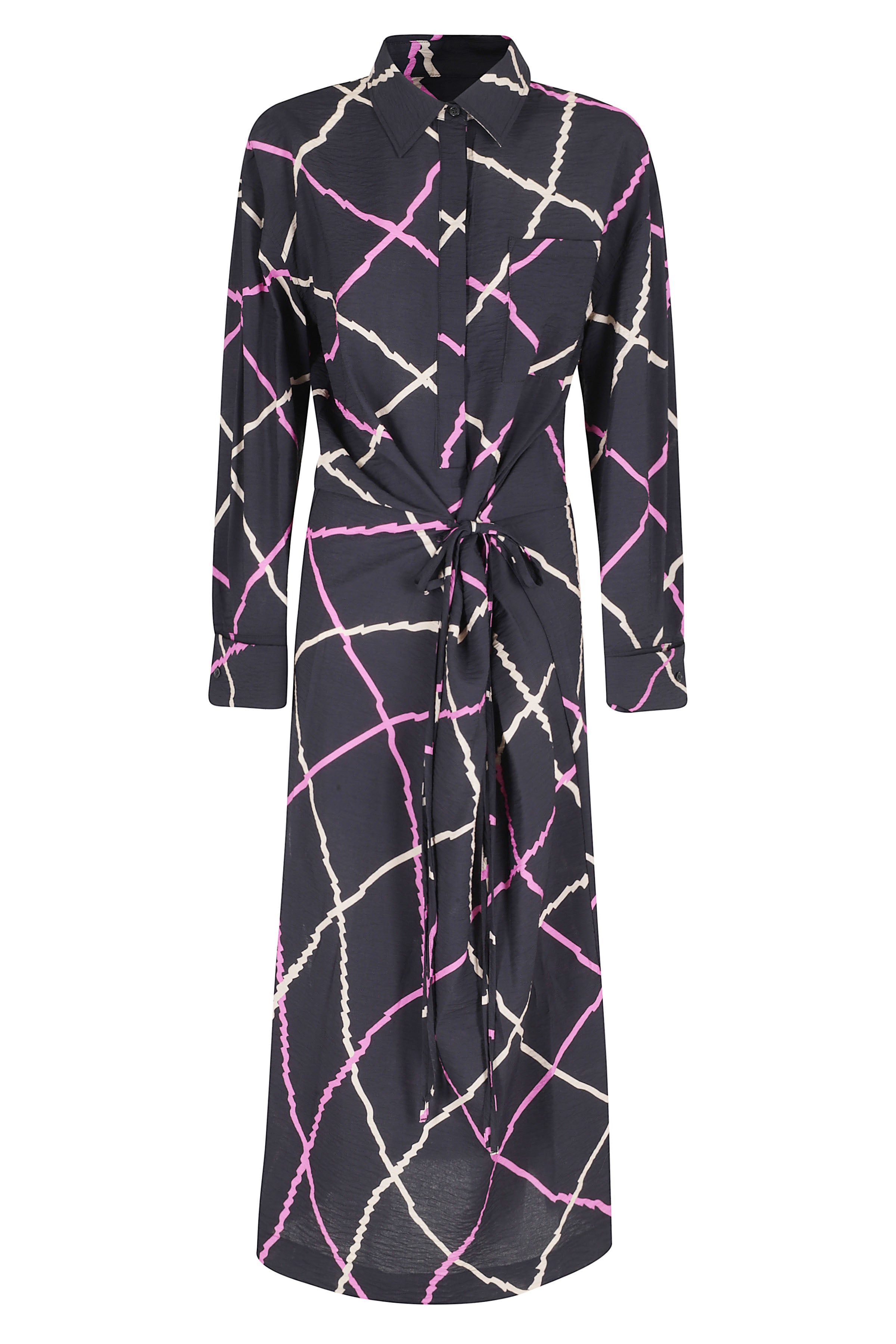 Flounced Dress Black Viscose Polyamide Abito