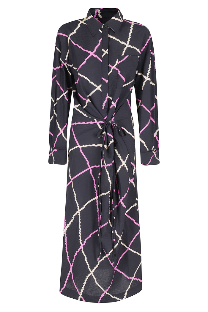 Flounced Dress Black Viscose Polyamide Abito