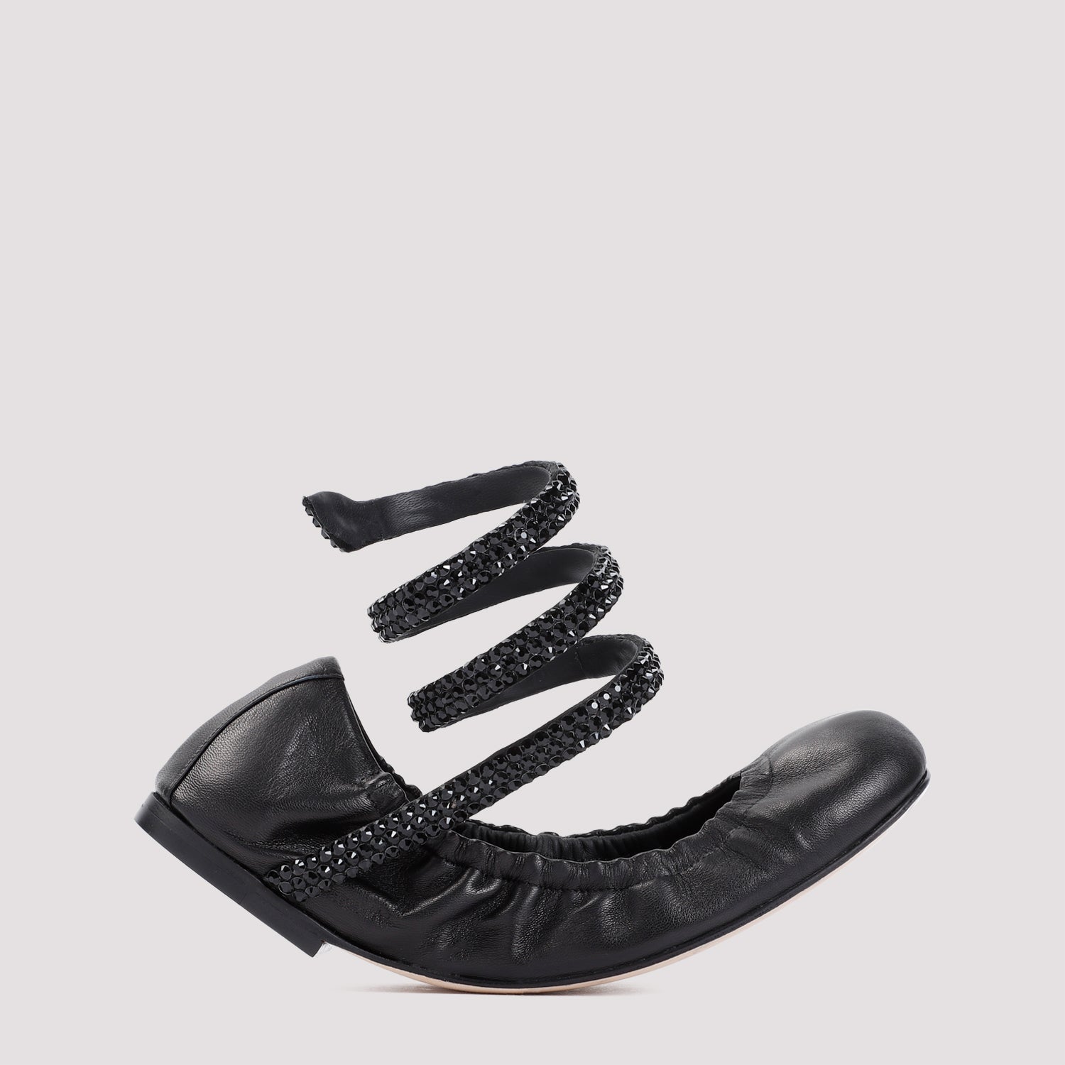 Rene Caovilla Lamb Leather Ballerinas Black Satin Shoe