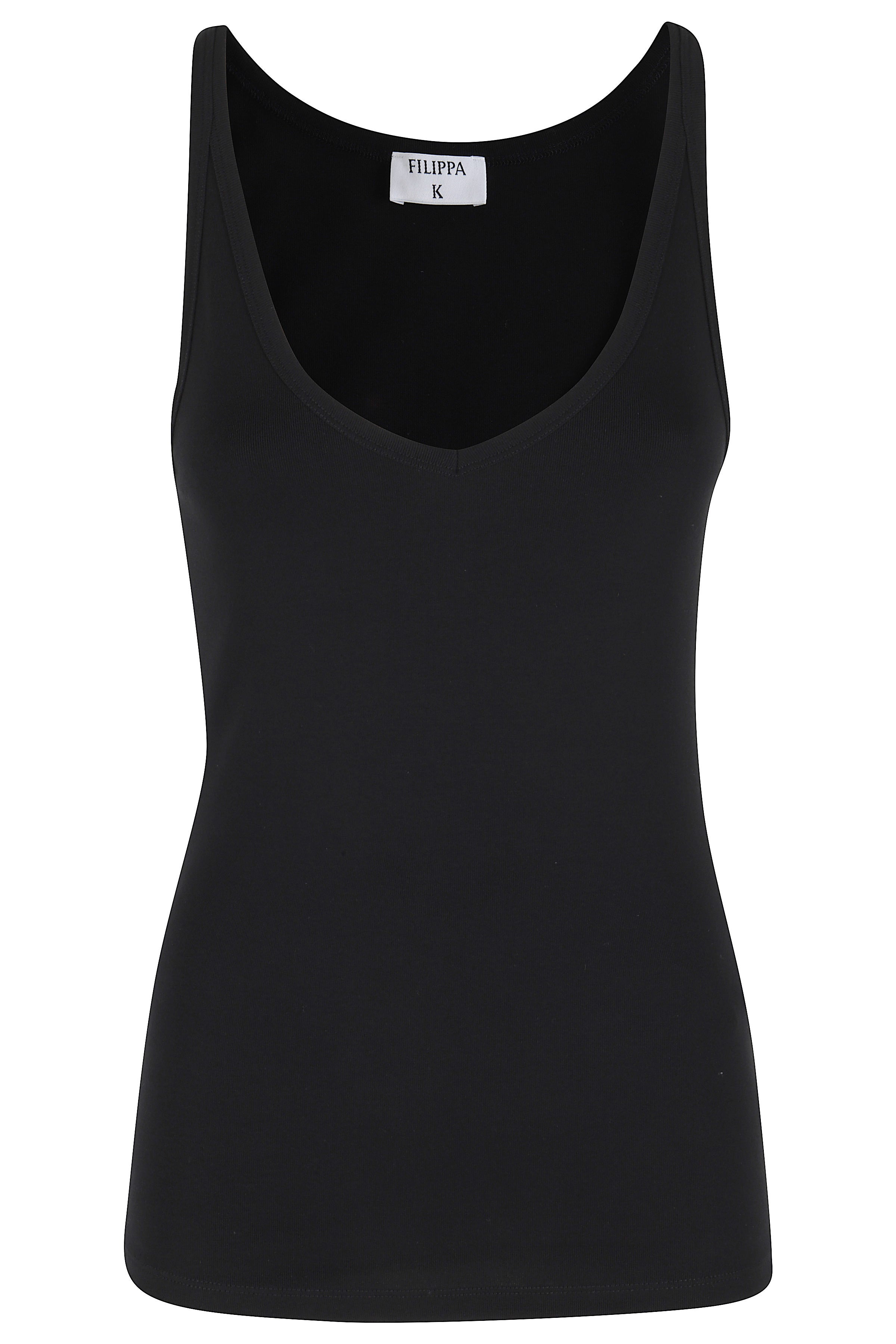 V Neck Tank Black Cotone Elastane Top