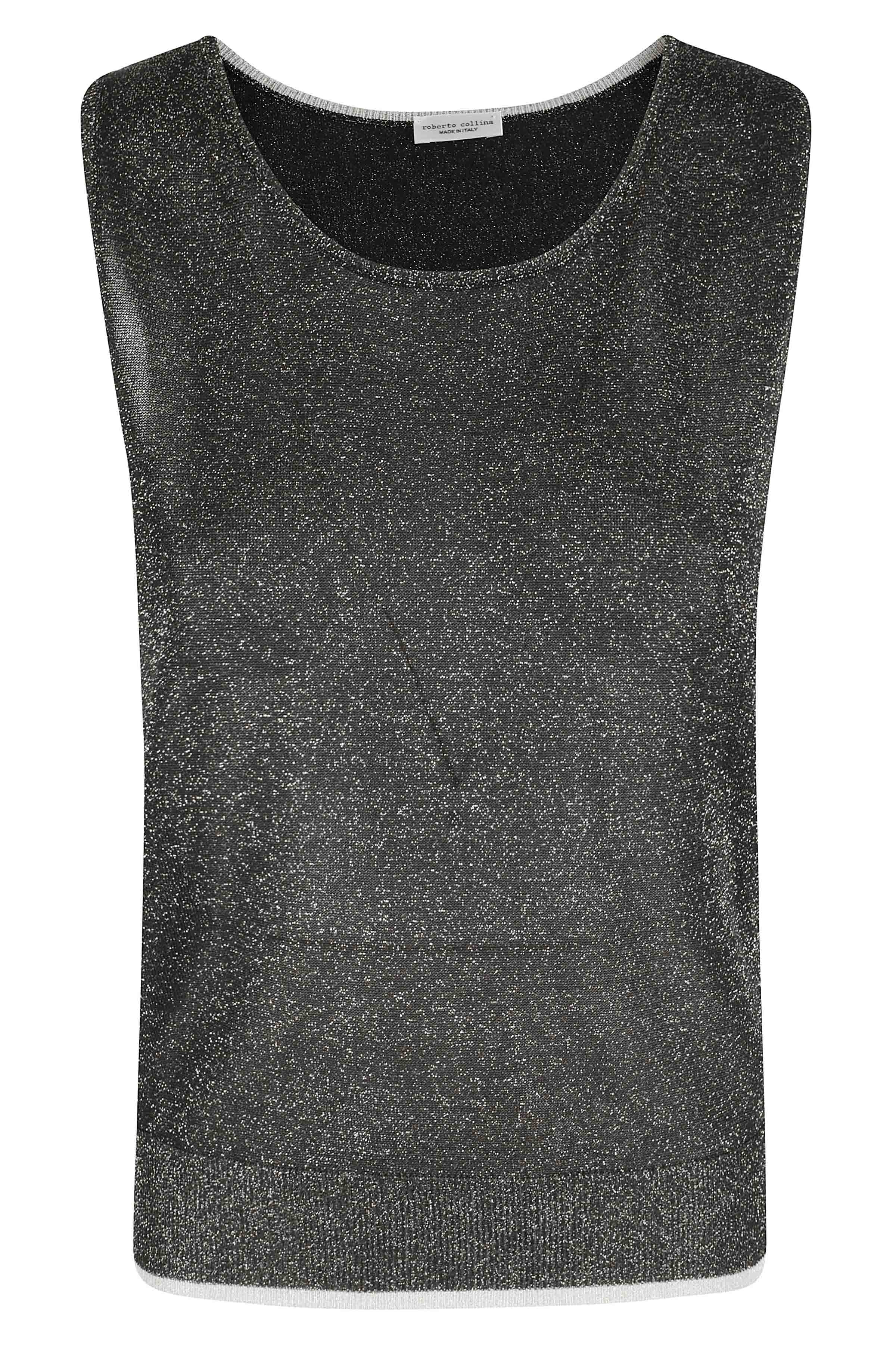 Top Lurex Contrasto Black Viscosa Fibra Metallizzata