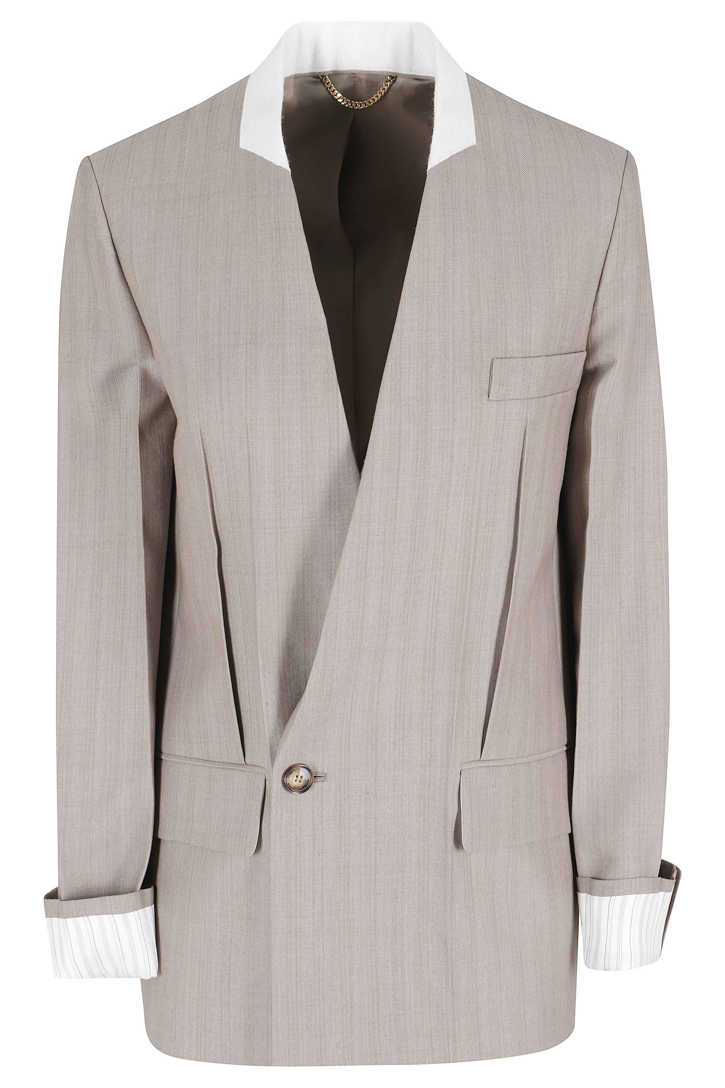 Collarless Jacket Grey Virgin Wool Giacca