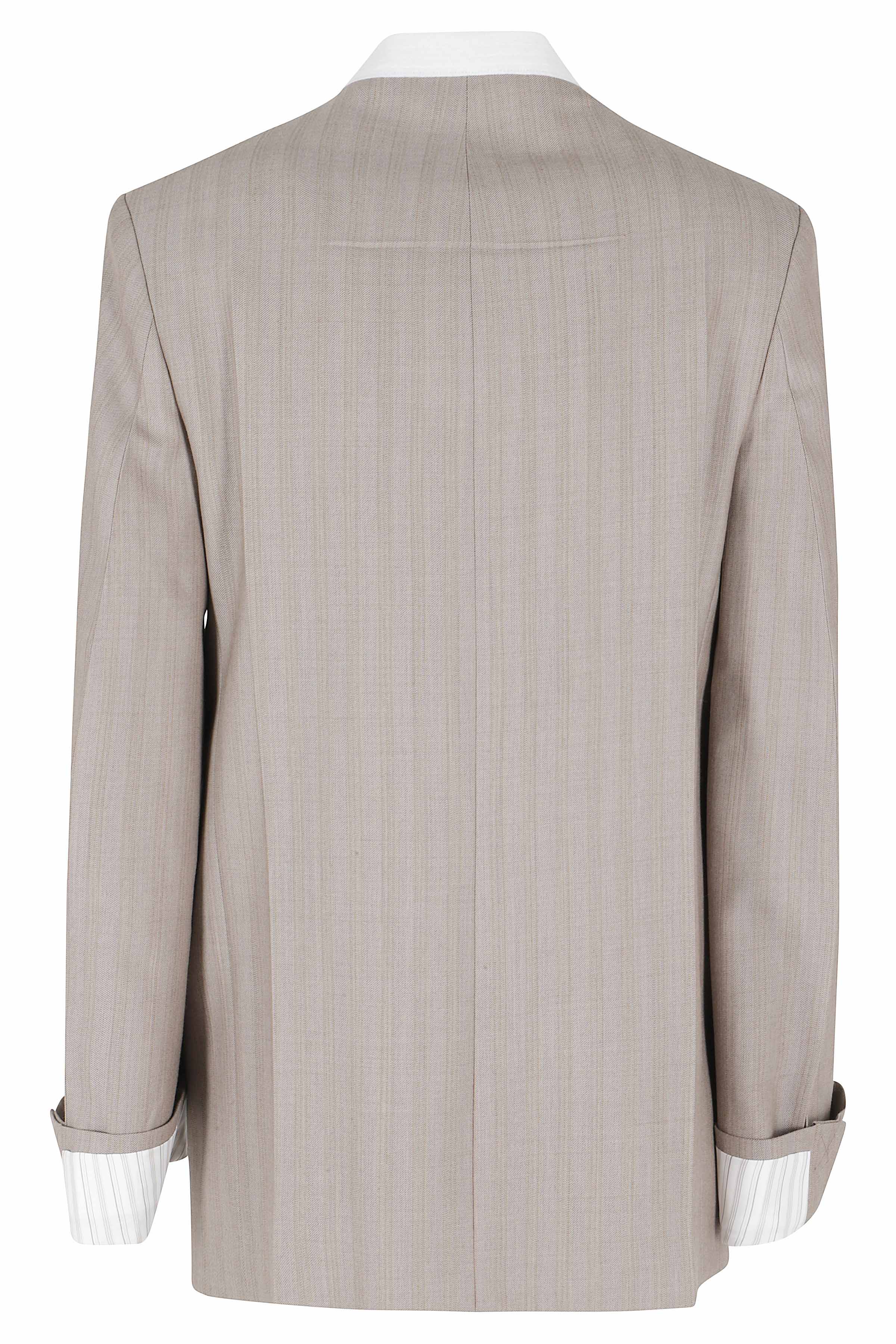 Collarless Jacket Grey Virgin Wool Giacca