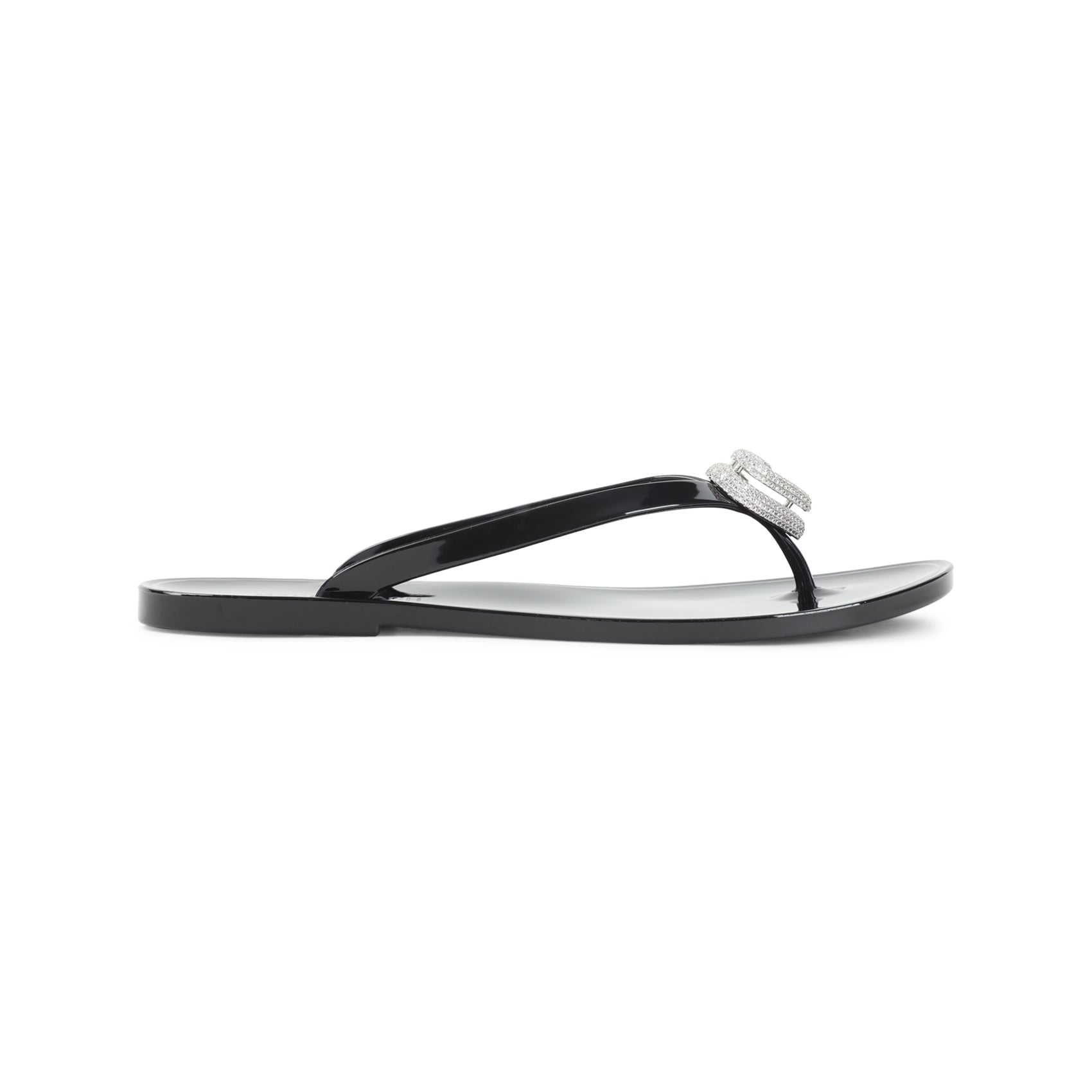 Double Heart Rubber Thong Black Flip Flops Pvc