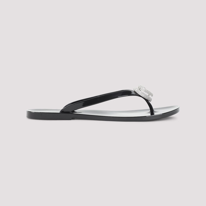 Double Heart Rubber Thong Black Flip Flops Pvc