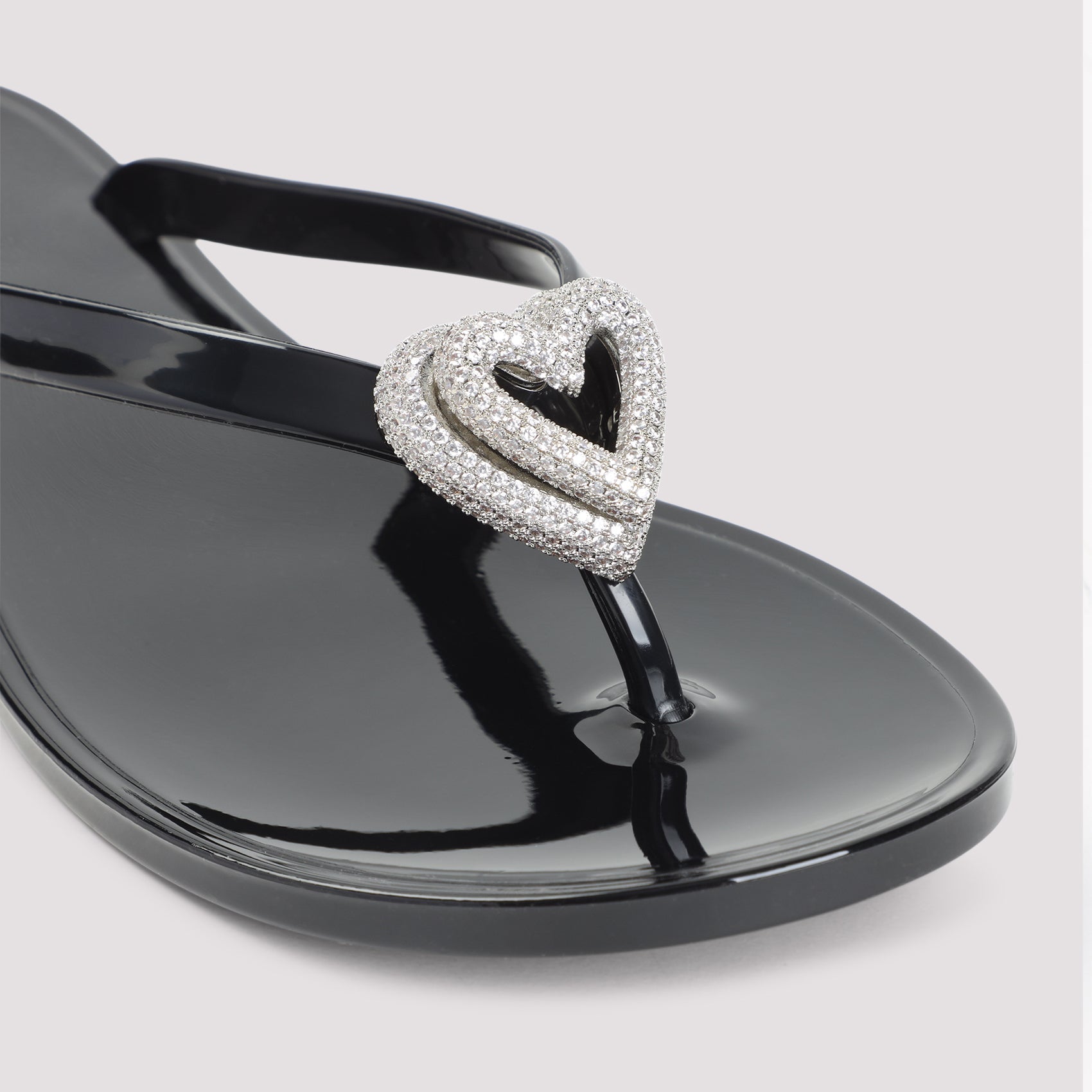 Double Heart Rubber Thong Black Flip Flops Pvc