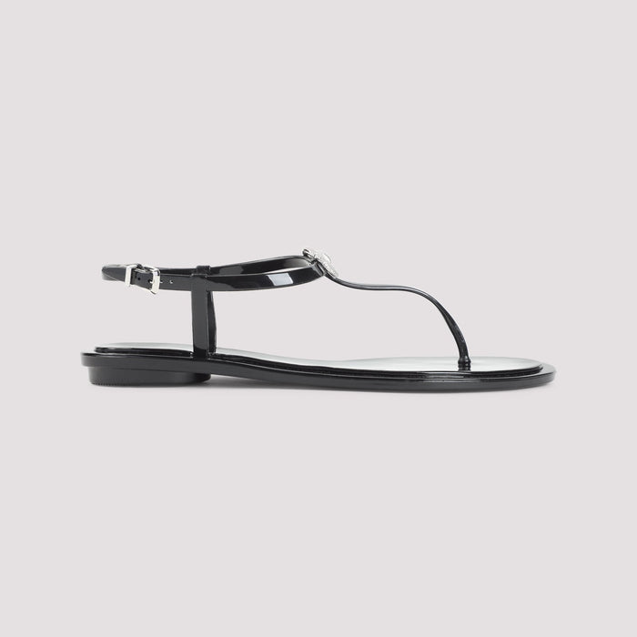 Double Bow Rubber Thong Black Sandals Pvc