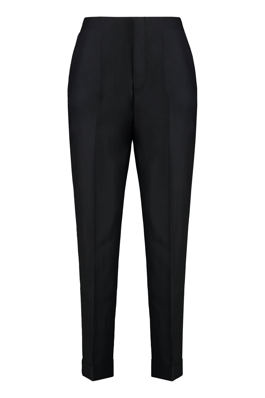 Wool And Silk Tapered Pants Black Virgin Trousers