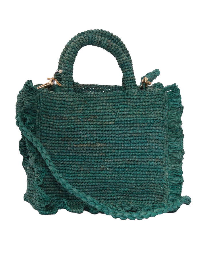 Raffia Volant Mini-32 Emb Green Rafia Handbag