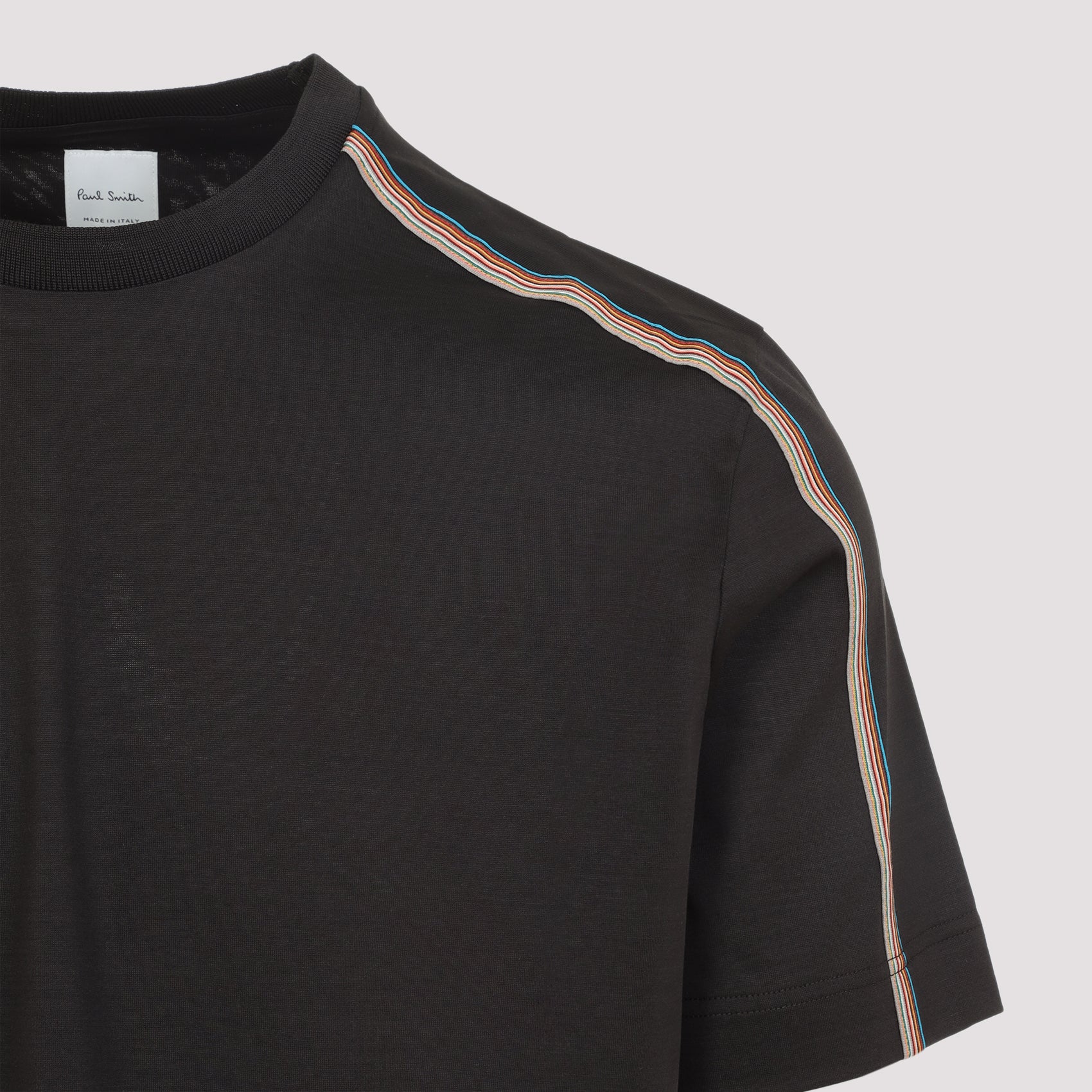 Stripe Tape Detail T-shirt Brown Cotton Tshirt
