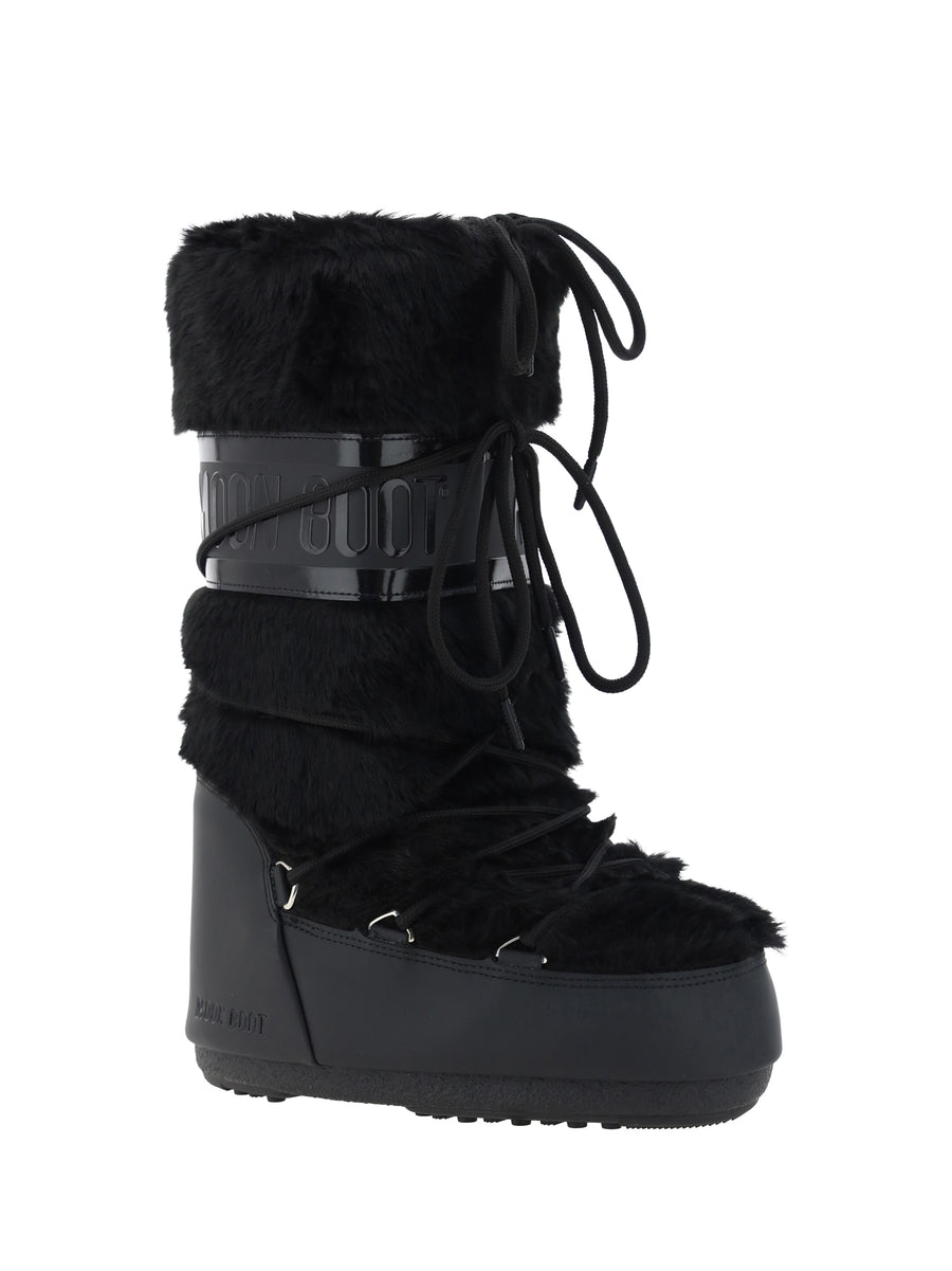 Icon Faux Fur Knee Boots Black Polyamide