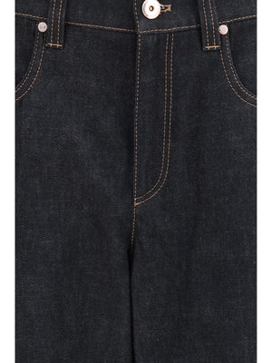 Jeans Straight-Leg Denim Black Cotton