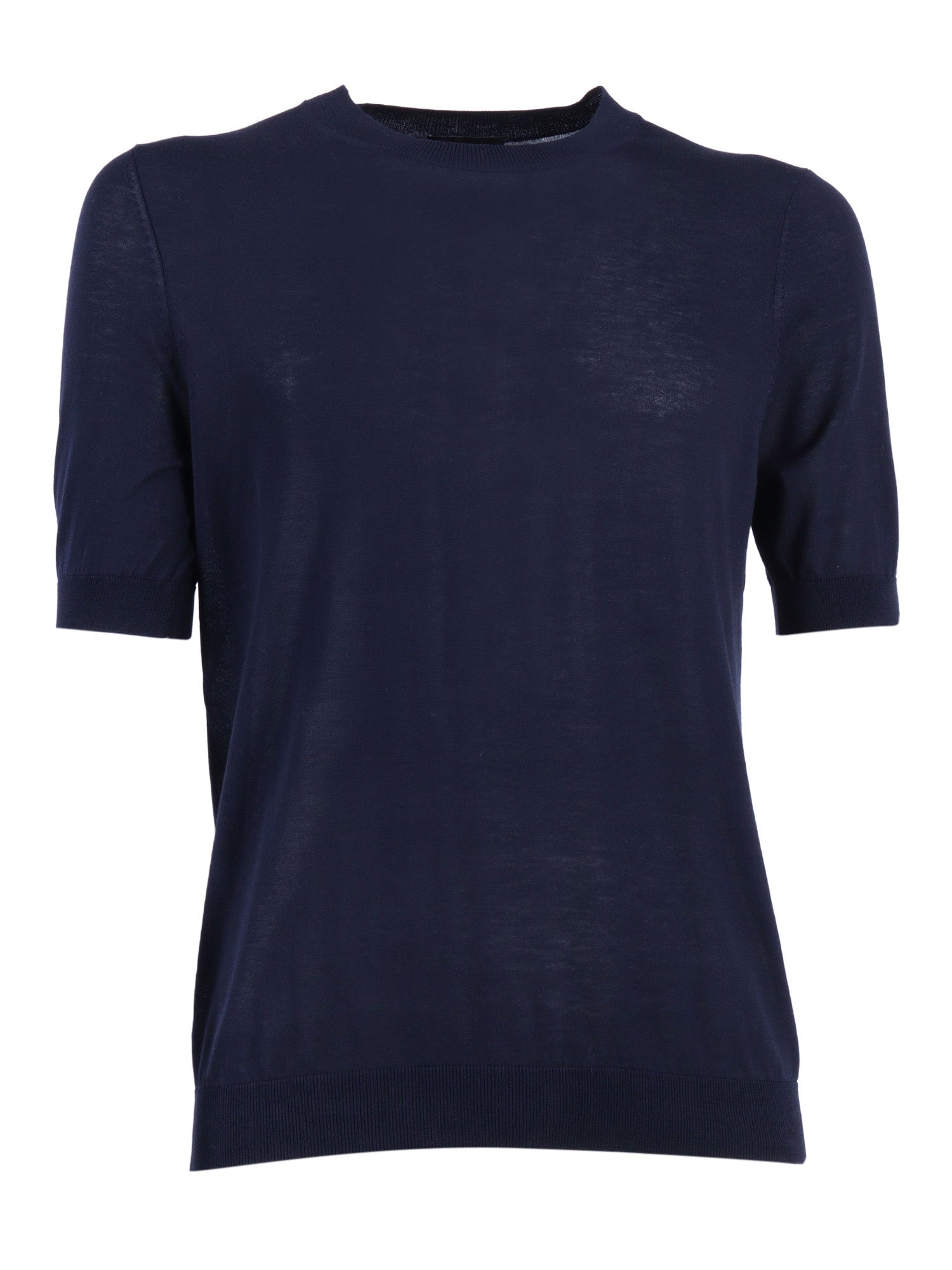 Short Sleeve Pullover Blue Cotton Turtleneck