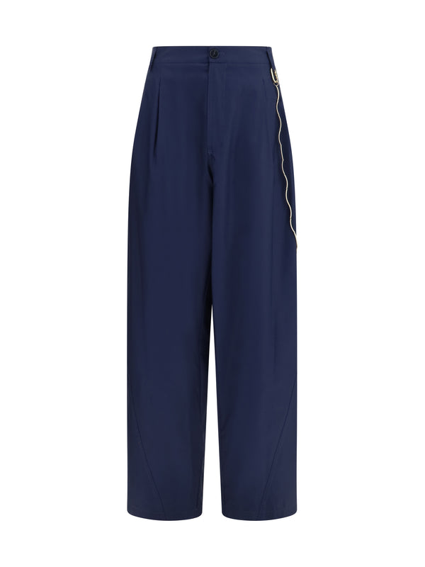 Phebe Chain Adorned Wide-Leg Pants Blue Navy Cotton