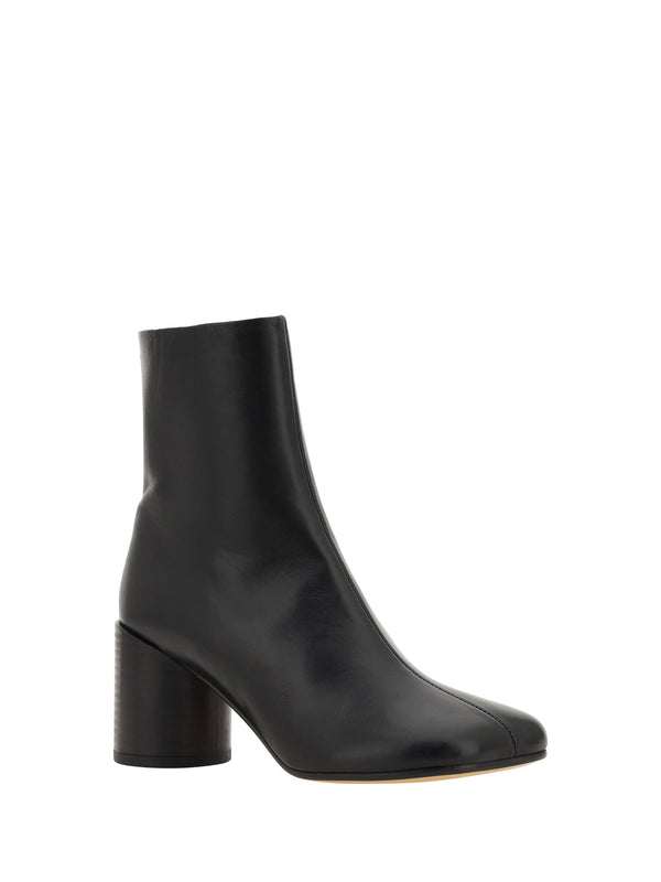 Ankle Boots Square-Toe Black Leather Upper: Lamb