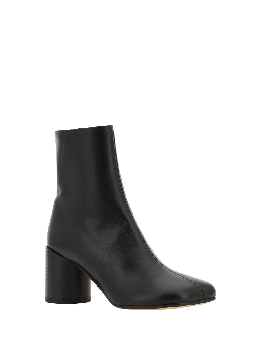 Ankle Boots Square-Toe Black Leather Upper: Lamb