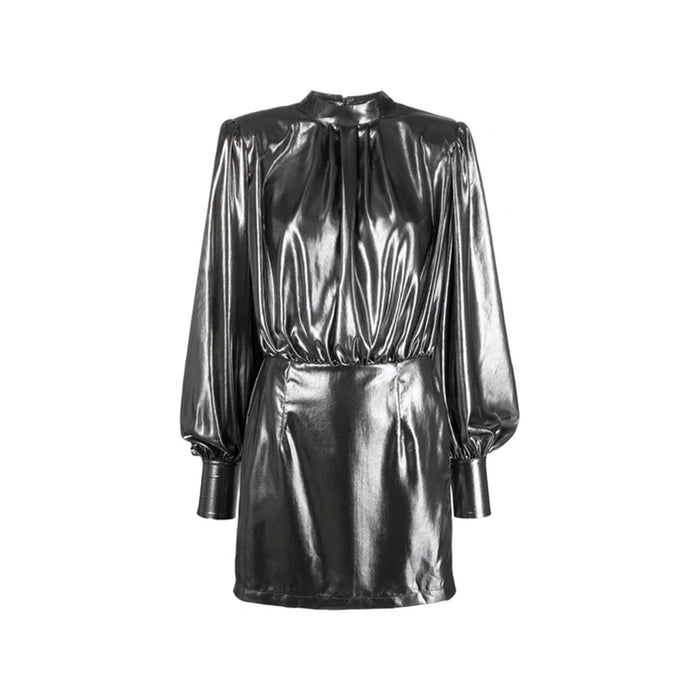 Blanca Vita Abelia Laminated Mini Dress Silver Polyester