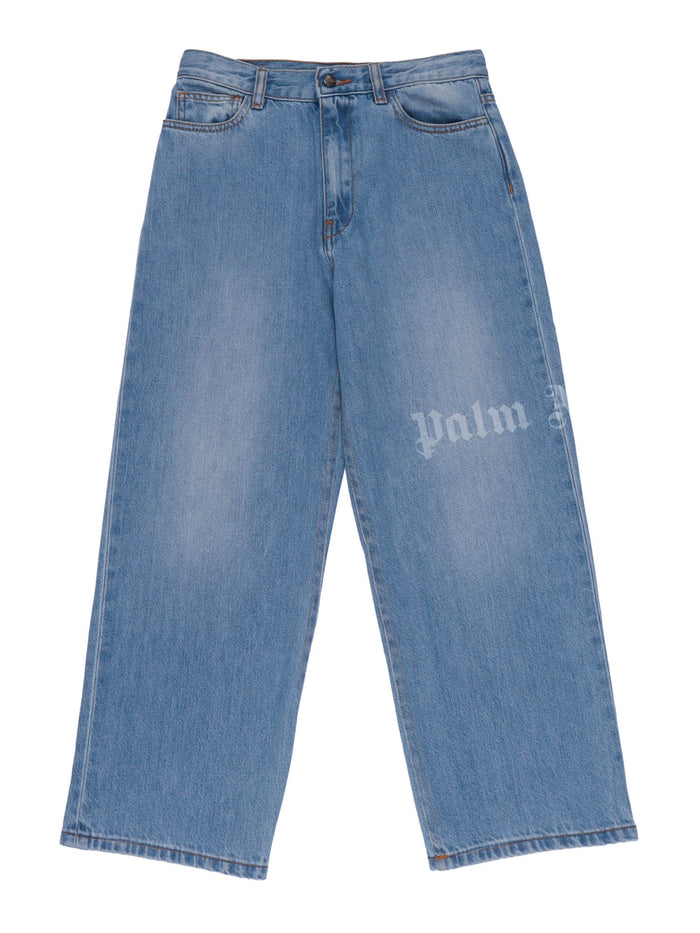 LOGO BAGGY DENIM PANTS MEDIUM BOY Light Blue Cotton Bermuda Short