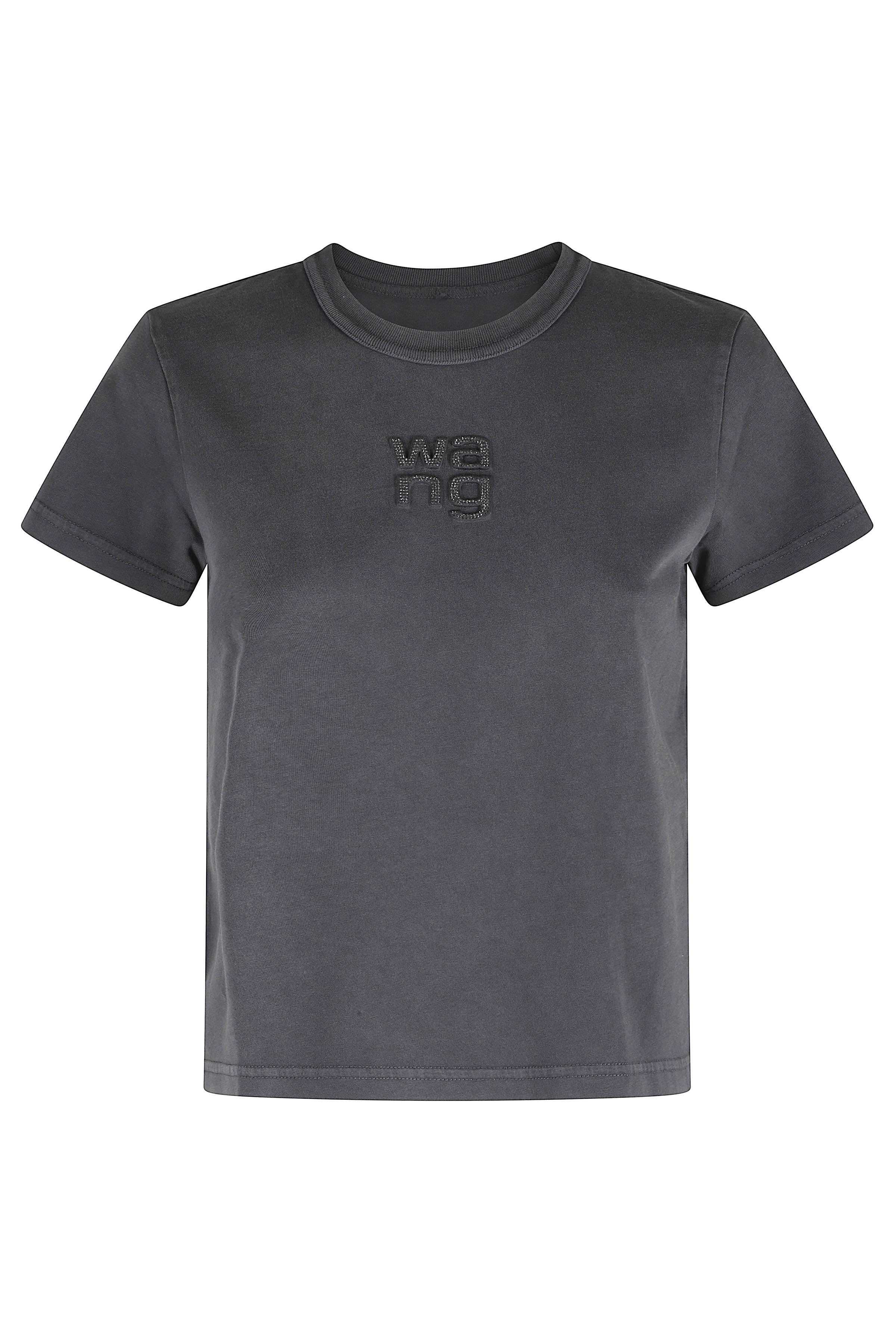Shrunken Tee W Hotfix Logo Grey Cotton T-shirt