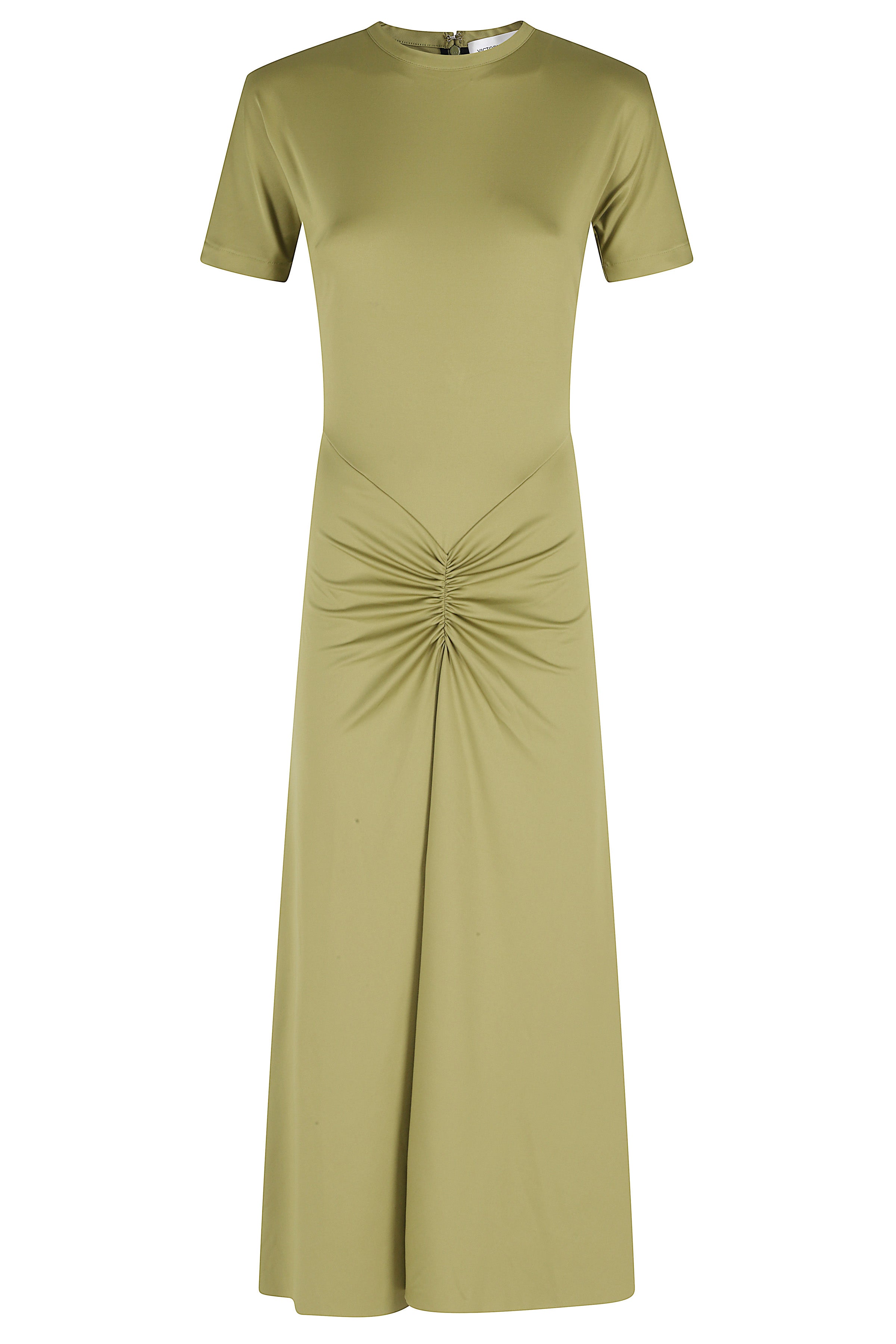 Gathered Waist T-shirt Midi Dress Green Polyester Elastane Abito