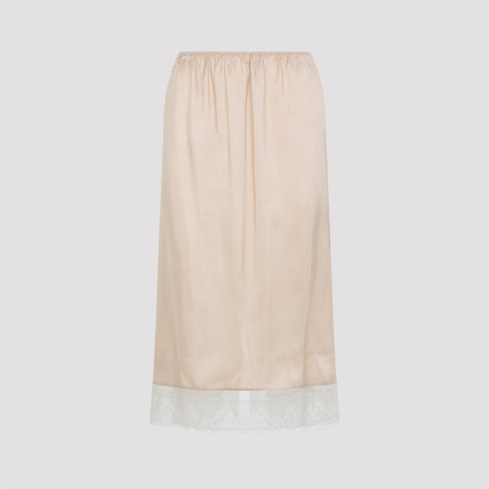 Pull On Lace Trim Skirt Nude & Neutrals Silk