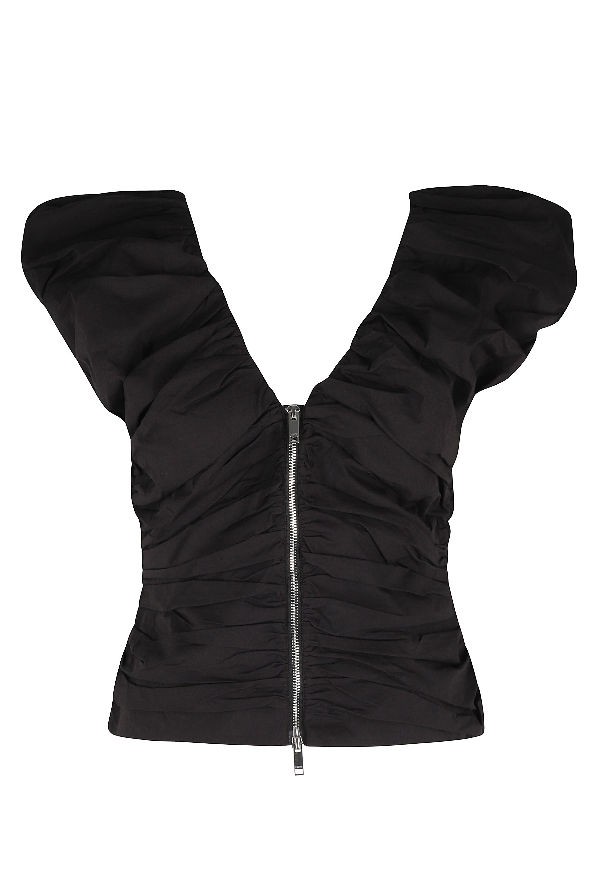 Stretch Cotton Ruched Top Black Cotone Biologico