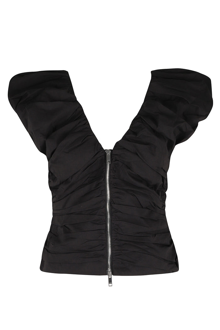 Stretch Cotton Ruched Top Black Cotone Biologico