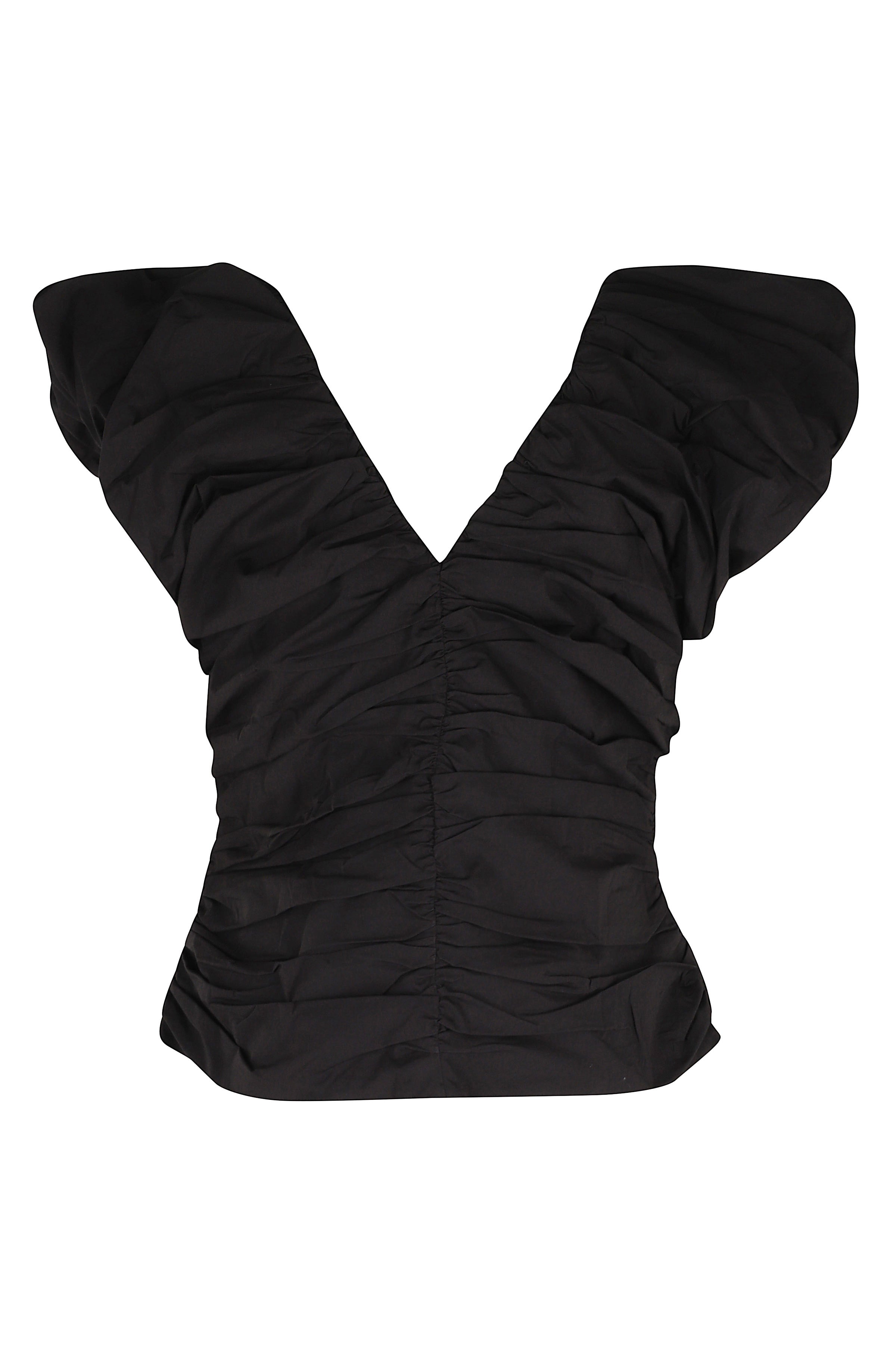 Stretch Cotton Ruched Top Black Cotone Biologico