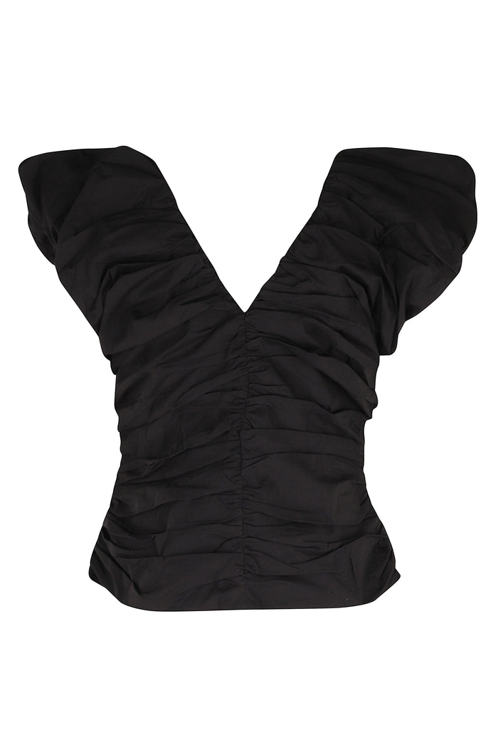 Stretch Cotton Ruched Top Black Cotone Biologico