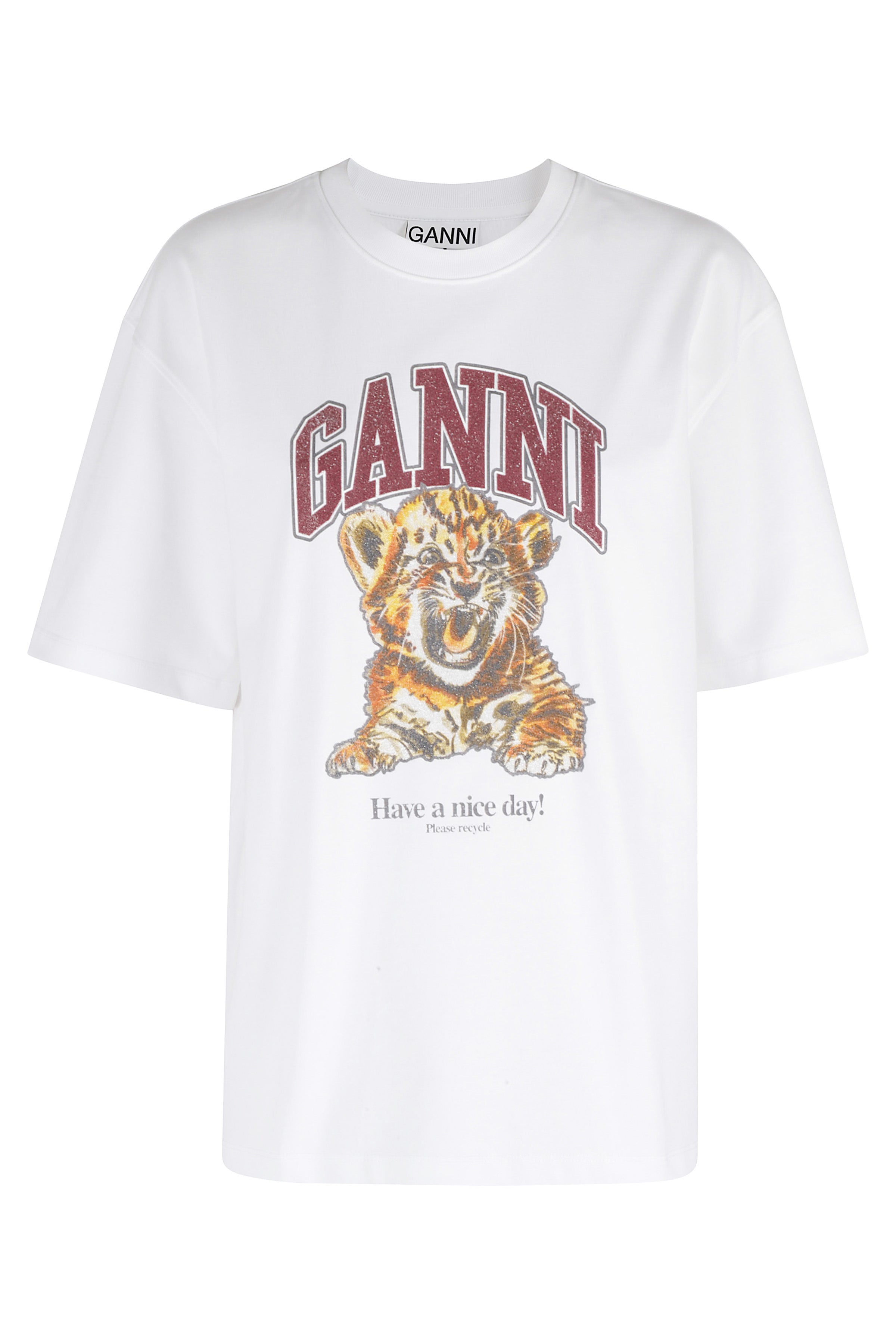 Heavy Cotton Jersey Beaded Baby Tiger Print White Organic T-shirt