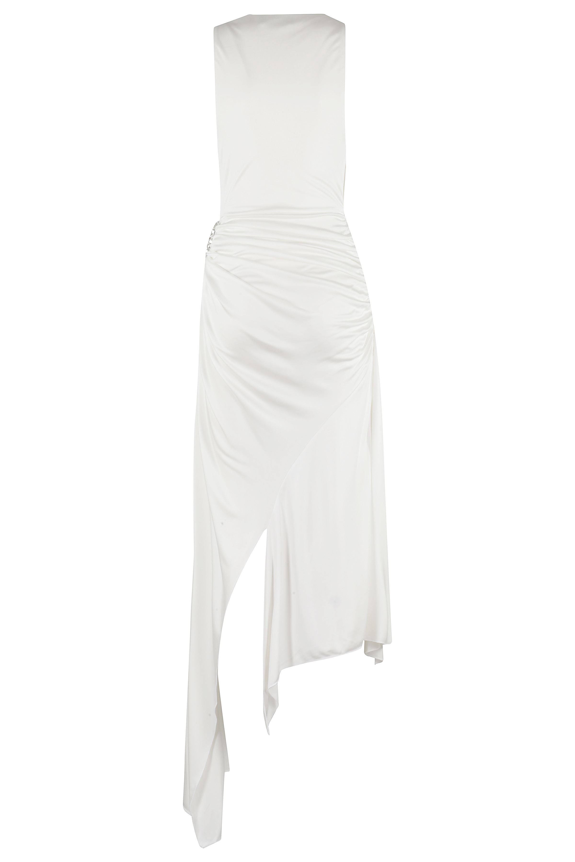 Crystal Claw Embr Detail Asymmetric Gown White Viscosa Abito