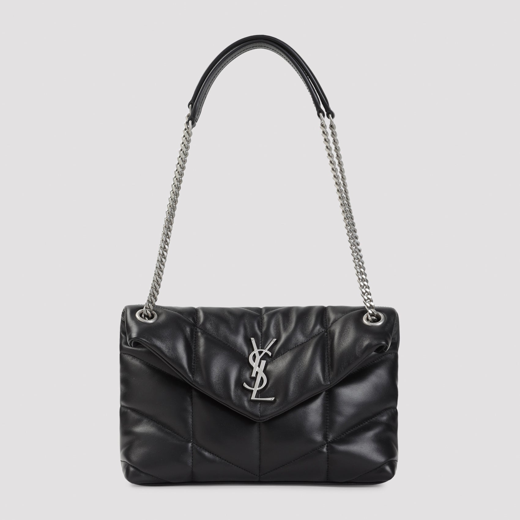 Puffer Handbag Black Lamb Leather Bag