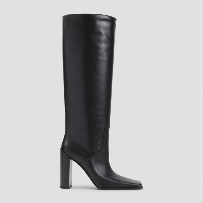 90 Knee Boots Black Calf Leather Shoe