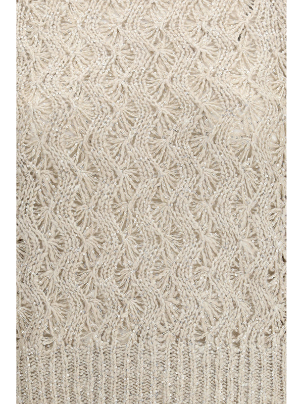 Sweater Open-Knit Silk Blend Stone/speckled Cream
