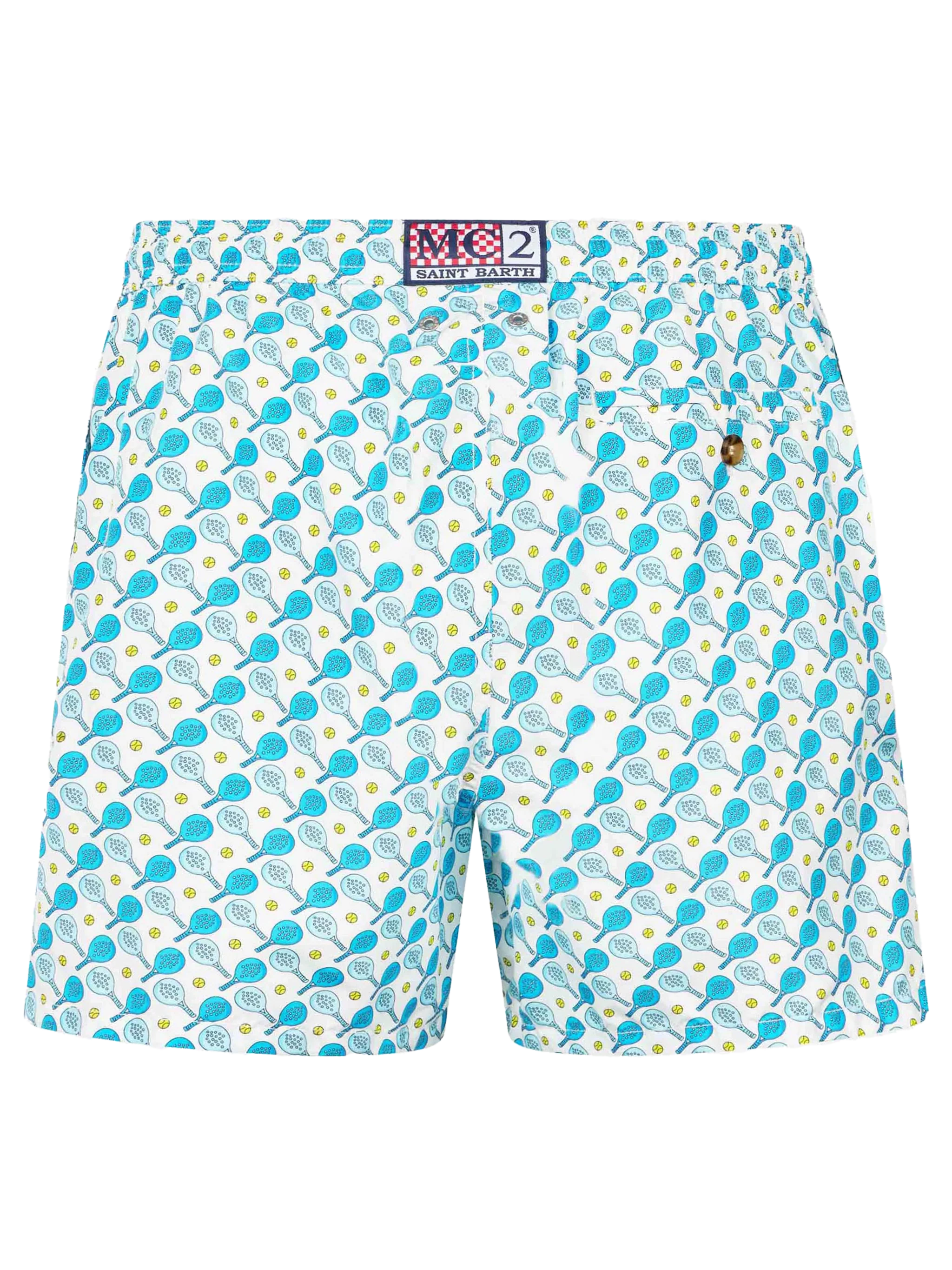 Man Lightweight Fabric Swim-Shorts Lighting Micro Fantasy With Padel Print White Swimshort
