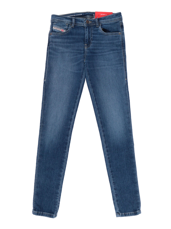 5 Pockets Blue Cotton Polyester Elastane Jean