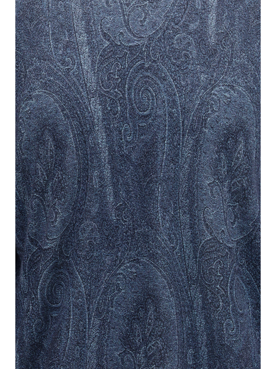 Turtleneck Sweater Silk Print On Blue Background
