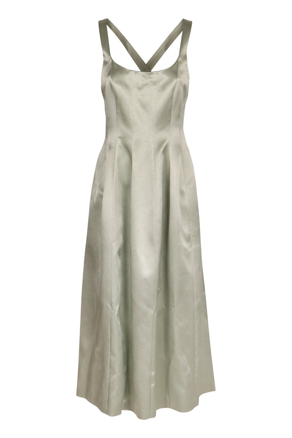 Dress With Crossed Back Straps Green Acetate