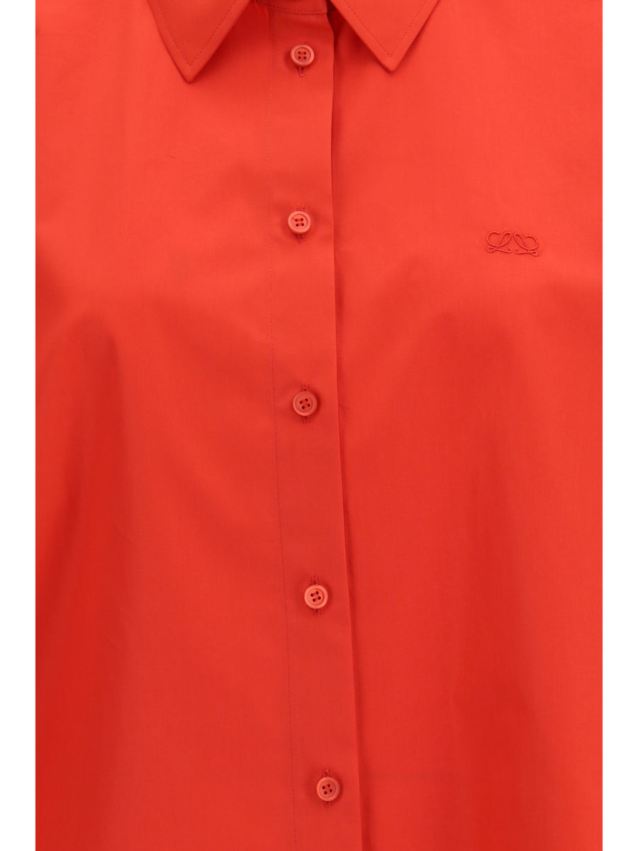 Short Sleeve Trapeze Shirt Red Cotton