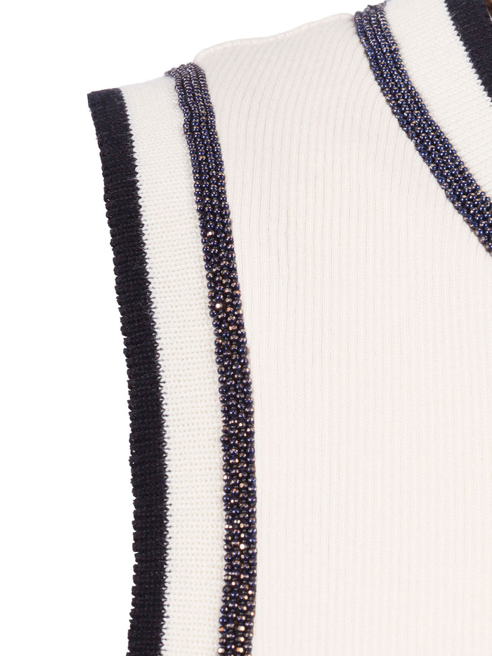 Ribbed Tank Top With Contrast Knit Trim White Cotton Elastane T-shirt